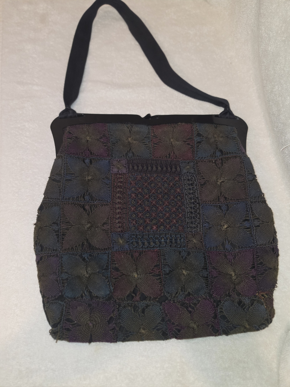 Marni Black Crochet Patchwork Shoulder Bag with Subtle Multicolor Accents